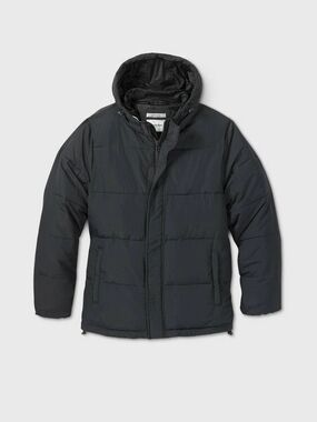 Men's Navy Blue Hooded Puffer Jacket - Insulated Winter Coat Goodfellow Large